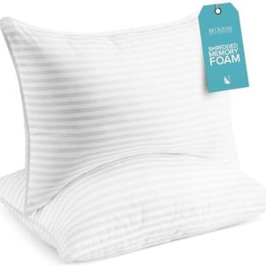Beckham Lodge Assortment Queen/Customary Dimension Reminiscence Foam Mattress Pillows Set of two – Cooling Shredded Foam Pillow for Again