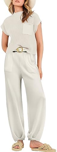 ANRABESS Ladies’s Two Piece Outfits Sweater Units Knit Pullover Tops and Excessive Waisted Pants Tracksuit Lounge Units