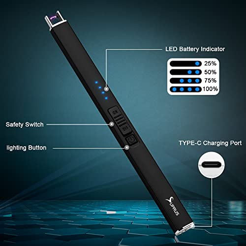 SUPRUS-Electric-Lighter-Arc-Windproof-Flameless-USB-Lighter-Rechargeable-Lighter-with-Safety-Lock-for-Candle-BBQ-Camping-Black