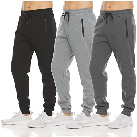 PURE CHAMP Mens 3 Pack Fleece Energetic Athletic Exercise Jogger Sweatpants for Males with Zipper Pocket and Drawstring Dimension S-3XL
