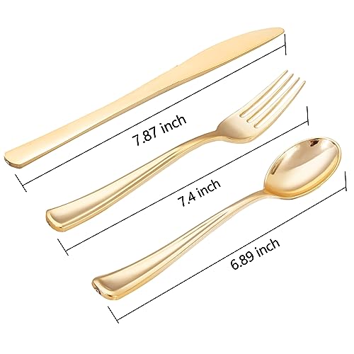 WDF-500PCS-Gold-Plastic-Silverware-Set-Disposable-Gold-Cutlery-Set-Plastic-Gold-Utensils-Set-250-Gold-Forks-125-Gold-Spoons-125-Gold-Knives-for-Party-Birthday-Wedding