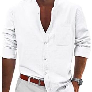 TUREFACE Mens Informal Button Down Lengthy Sleeve Cotton Linen Gown Shirts Common Match