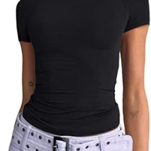 Abardsion Girls’s Informal Primary Going Out Crop Tops Slim Match Brief Sleeve Crew Neck Tight T Shirts