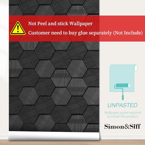 SimonSiff-Black-Wallpaper-Textured-Wallpaper-Modern-Wallpaper-for-Bedroom-Bathroom-173in-x-262ft-Non-Woven-Hexagon-Wallpaper-3D-Embossed-Geometric-Traditional-Wallpaper-Non-Pasted-Wall-Paper