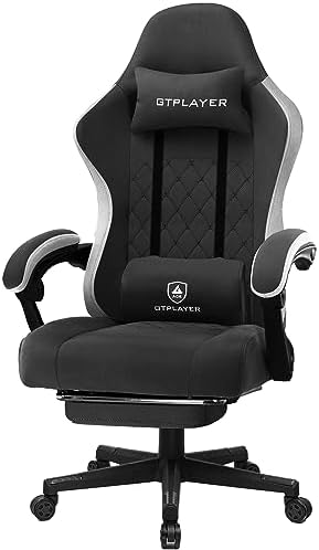 GTPLAYER Gaming Chair with Footrest Material Workplace Chair with Pocket Spring Cushion and Linkage Armrests