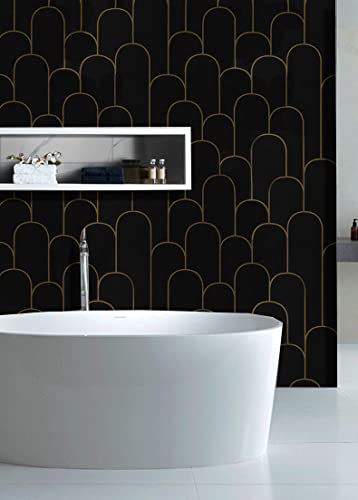 Stripe-Peel-and-Stick-Wallpaper-Modern-Black-Contact-Paper-Geometric-Black-and-Gold-Removable-Paper-Self-Adhesive-Wallpaper-Decorative-for-Wall-Countertop-Cabinet-Furniture-Vinyl-Film-173X1187