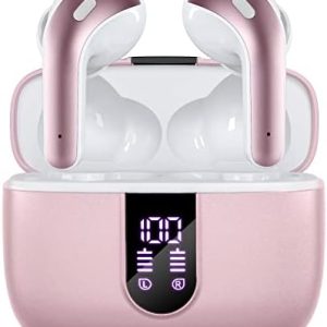 TAGRY Bluetooth Headphones True Wi-fi Earbuds 60H Playback LED Energy Show Earphones with Wi-fi Charging Case IPX5 Waterproof in-Ear Earbuds with Mic for TV Good Cellphone Laptop computer Laptop Sports activities