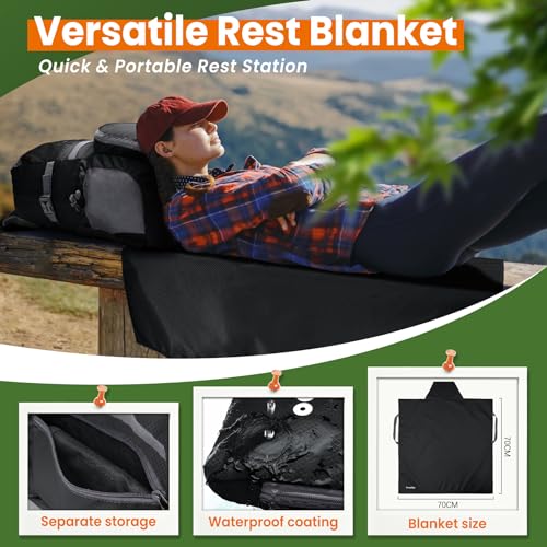 Yeendibo-33L-Waterproof-Hiking-Backpack-with-Portable-Rest-Station-for-CampingTravelOutdoors-Versatile-Lightweight-Foldable-Daypack-for-MenWomen-Black-Waterproof