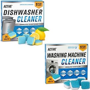 Washing Machine And Dishwasher Cleansing Tablets Bundle – Contains 12 Month Provide Dishwasher Cleaner Deodorizer & Washing Machine Descaler Deep Cleansing Tablets – 48 Pill Set