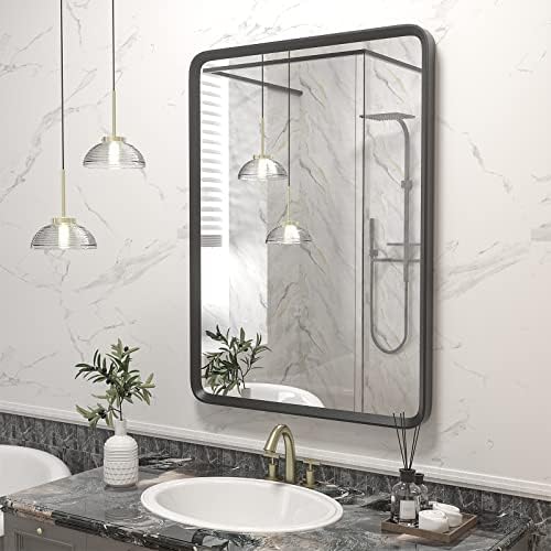 GOLOMO 22×30 Inch Black Matte Framed Mirror for Rest room
