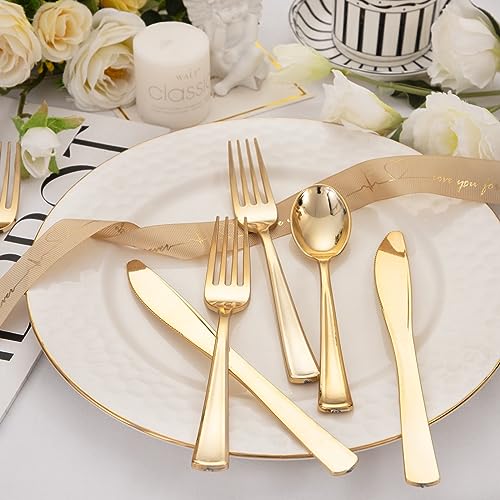 WDF-500PCS-Gold-Plastic-Silverware-Set-Disposable-Gold-Cutlery-Set-Plastic-Gold-Utensils-Set-250-Gold-Forks-125-Gold-Spoons-125-Gold-Knives-for-Party-Birthday-Wedding