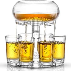 JoyJolt 6 Shot Glass Dispenser and Glass Shot Glasses Set. 32oz Liquor Dispenser for House Bar Equipment