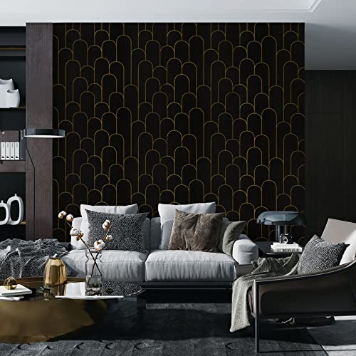 Stripe-Peel-and-Stick-Wallpaper-Modern-Black-Contact-Paper-Geometric-Black-and-Gold-Removable-Paper-Self-Adhesive-Wallpaper-Decorative-for-Wall-Countertop-Cabinet-Furniture-Vinyl-Film-173X1187