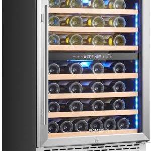 Wine Fridge 24 Inch Vast Below Counter 54 Bottles Twin Zone Constructed-in or Freestanding Wine Cooler Fridge with 3 Shade Mild