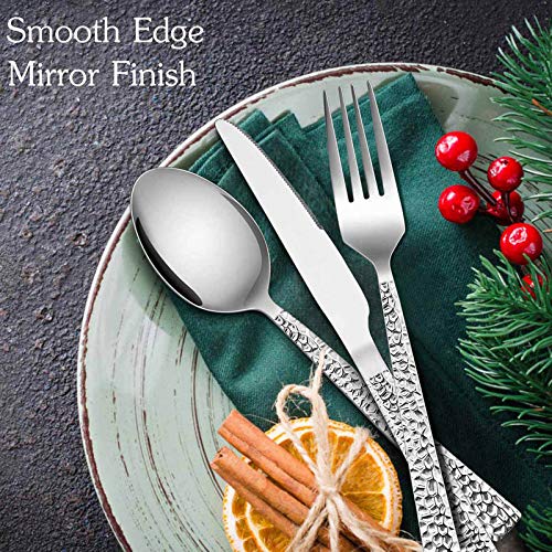 E-far-Hammered-Silverware-Set-40-Piece-Stainless-Steel-Square-Flatware-Set-for-8-Metal-Tableware-Cutlery-Set-Includes-Dinner-KnivesForksSpoons-Modern-Design-Mirror-Polished-Dishwasher-Safe